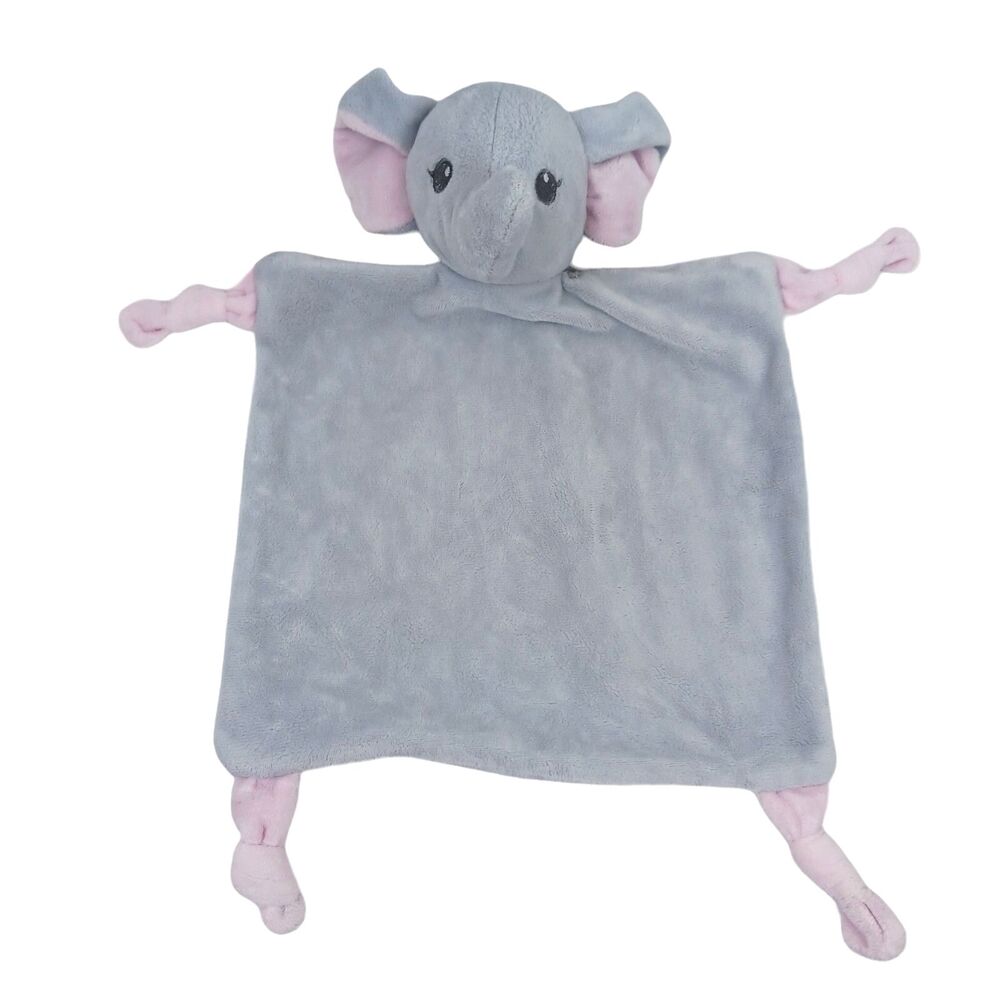 DanDee Gray Elephant Lovey 11" Plush Security Blanket Rattle Knotted Corners